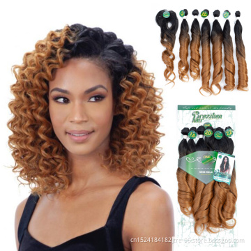 Hot sales romance curl colorful synthetic hair extension in stock, synthetic hair brands raw material